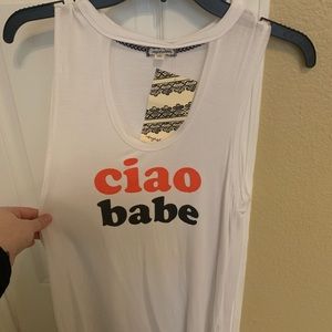 “Ciao Babe” Juniors White Tank Top Size Medium NWT